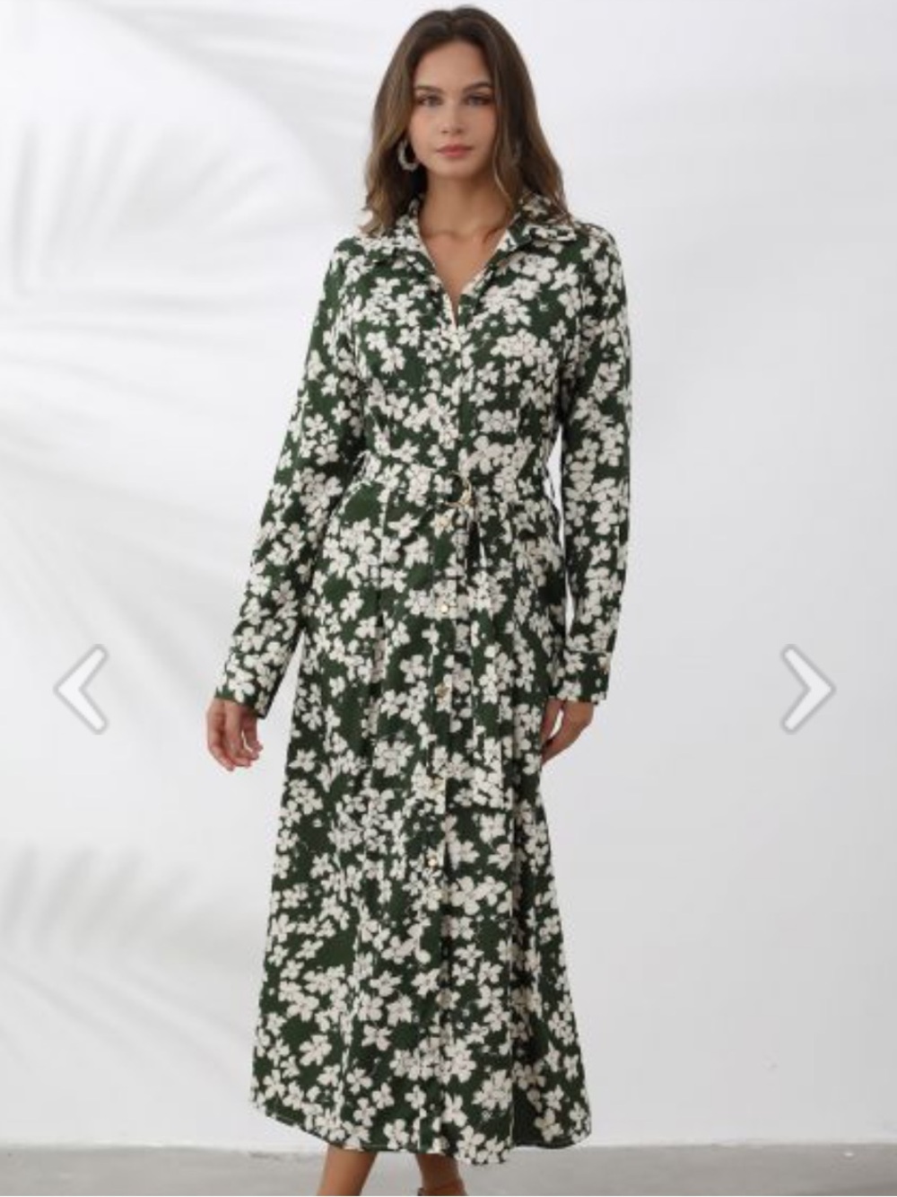Zara Green Floral Collared Belted Maxi Dress